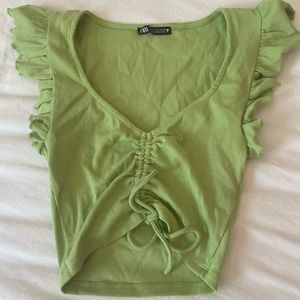 green zara cinch top